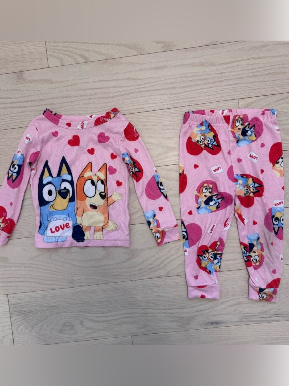 Pink Bluey & Friends Heart Print Pajama Set 2T